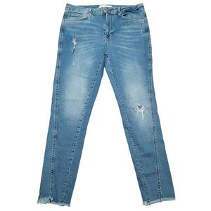 Zara‎ Jeans Womens 10 Blue Ankle Distressed Medium Wash Stretch Mid Rise Z1975